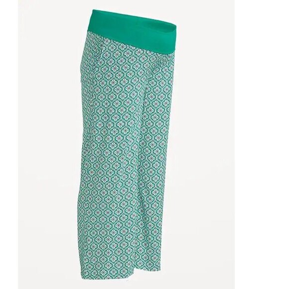 Old Navy maternity Foldover-Waist Playa Soft-Spun Wide-Leg Pants Tiled Green L - Picture 2 of 11